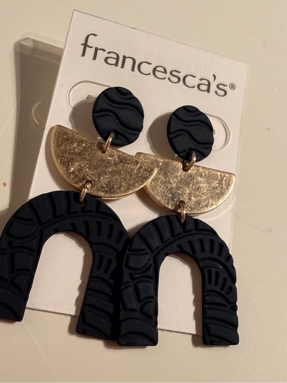 Francesca's Collections Black and Gold Textured Arch Drop Earrings
